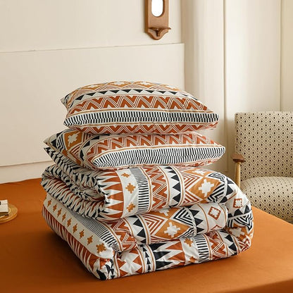 KAREVER Boho Comforter Cal King Aztec Bedding Set Southwest Theme 3 PCs Bohemian Comforter Set Pumpkin White California King Size Comforter (104x96 Inches) with 2 Pillowcases (26x36 inches)