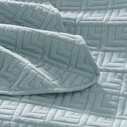 EXQ Home Quilt Set Full/Queen Size Coral Blue 3 Piece,Lightweight Soft Coverlet Modern Style Squares Pattern Bedspread Set for All Season(1 Quilt,2 Pillow Shams)