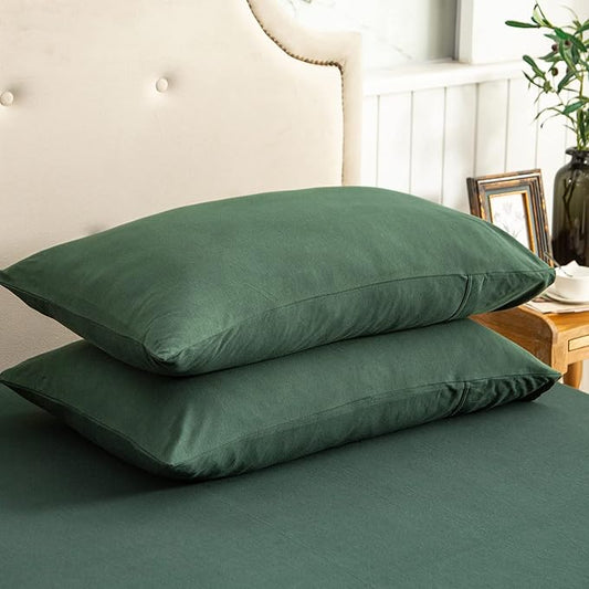 PURE ERA Jersey Knit Pillowcases 100% T-Shirt Cotton Super Soft Comfy Breathable, Set of 2, Standard 20" x 26", Solid Forest Green
