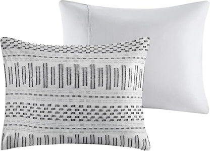 INK+IVY Rhea 100% Cotton Duvet Set Mid Century Modern Boho Design, All Season Comforter Cover Bedding Set, Matching Shams, King/Cal King, Geometric Clipped Jacquard Grey 3 Piece