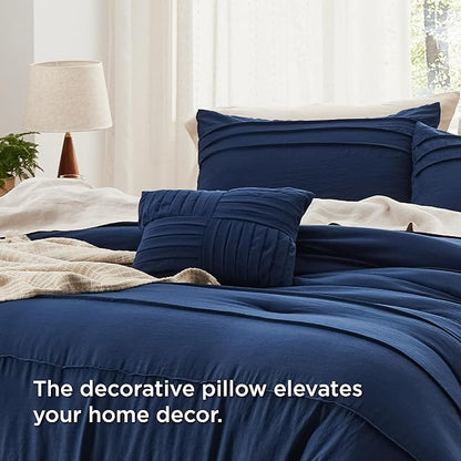 Bedsure Navy Blue Twin XL Comforter Set - 3 Pieces Pinch Pleat Bed Set, Down Alternative Bedding Sets for All Season, 1 Comforter, 1 Pillowcase, 1 Decorative Pillow
