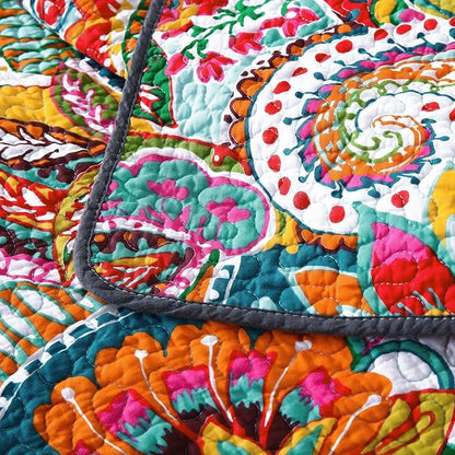 Qucover King Size Quilt Bedding Set, 100% Cotton Boho Bedspread, Vibrant Colorful Gorgeous Paisley Print Coverlet for Living Bedroom, Bed Cover with 2 Pillow Shams, 98x106 Inches
