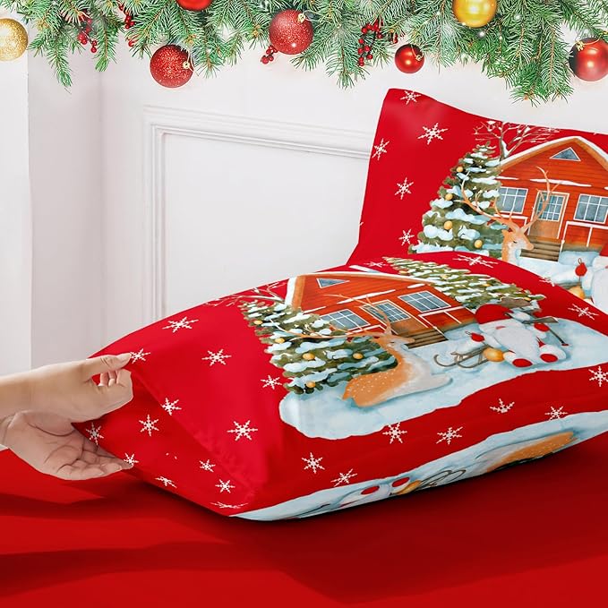 YIYEA Christmas Standard Pillow Cases Set of 2, Ultra Soft Double Brushed Microfiber Pillowcases Standard, Christmas Bed Pillow Covers, Fade Resistant, Easy Slip-On (20"x26")