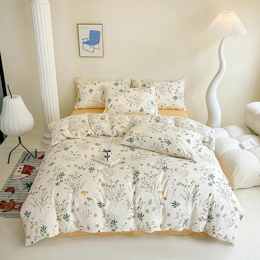 HighBuy Girl Yellow Floral Comforter Set Twin XL Vintage Botanical Comforter Set 3 Piece Boho Chic Fluffy Comforter for College Teen,1 Floral Comforter with 2 Pillowcases,All Season