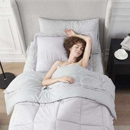Nestl 5 Piece Twin XL Comforter Set – White Reversible Bed in a Bag – Complete Twin XL Size Bedding Set with Sheets, Pillowcase and Sham