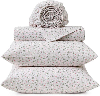 Tommy Bahama - King Sheet Set, Crisp & Cool Cotton Percale Bed Sheets, Deep Pockets, Coastal Bedding with Matching Fitted Sheet & Pillowcases (Pickleball Palm Pink)