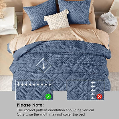 Litanika Ocean Blue King Size Comforter Set, 3 Pieces Tufted Boho Farmhouse Bedding Comforter Sets, Lightweight Fluffy Comforter Bed Set for All Season (104x90In Comforter and 2 Pillowcases)