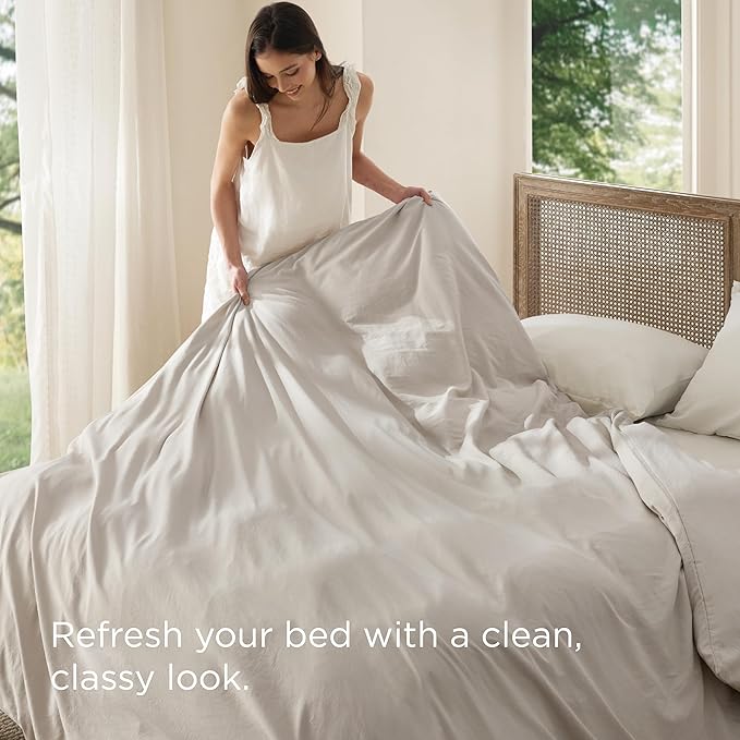 Bedsure Duvet Cover Queen Size Only - Prewashed Cotton-Like Polyester Extra Soft All Season Bedding, Includes 1 Duvet Cover 90x90 Inches with Zipper Closure, Linen, Comforter Not Included
