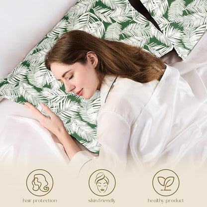 ZIMASILK 100% Pure Mulberry Silk Pillowcase for Hair and Skin Health,Both Sides 19 Momme Silk Floral Print,1pc(Queen 20''x30'',White Leaves)