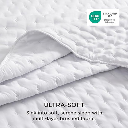 Bedsure King Quilt - Bright White Bedspread King Size & Lightweight Comforter, Modern Coverlet with Clover Pattern, Ultra Soft All-Season Bedding, 106 x 96 Inches | Stitch-Free Quilting, Ultra Soft, Lightweight, Machine Washable, Pet-Friendly