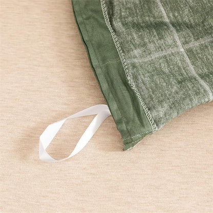 JELLYMONI 100% Natural Cotton 3pcs Plaid Duvet Cover Sets,Green with White Grid Geometric Pattern Printed Comforter Cover,with Zipper Closure & Corner Ties(King Size)