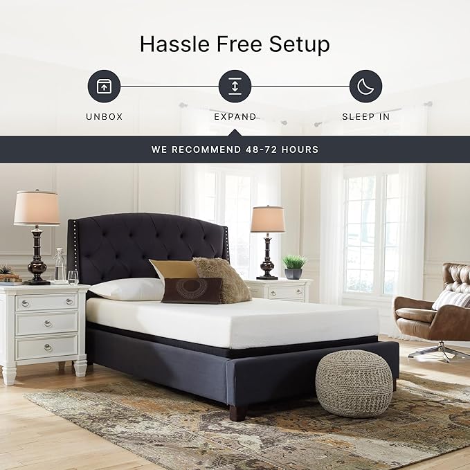 Signature Design by Ashley Full Size Chime 8 Inch Medium Firm Gel Memory Foam Mattress with Green Tea & Charcoal Extract, Fiberglass Free, Mattress In A Box