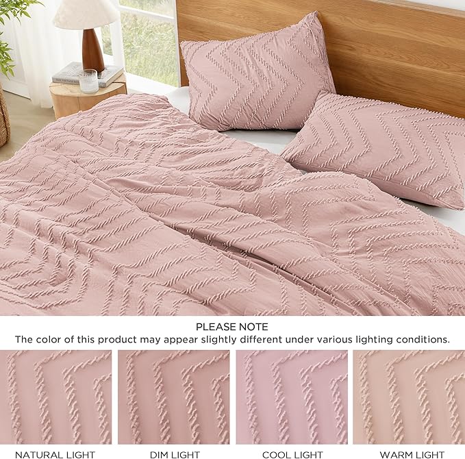 Litanika Blush Pink Queen Size Comforter Sets, 3 Pieces Lightweight Chevron Tufted Bedding Comforter Set, Fluffy Down Alternative Comforter Bed Set Gift Choice (90x90In Comforter and 2 Pillowcases)