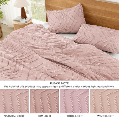 Litanika Blush Pink Queen Size Comforter Sets, 3 Pieces Lightweight Chevron Tufted Bedding Comforter Set, Fluffy Down Alternative Comforter Bed Set Gift Choice (90x90In Comforter and 2 Pillowcases)