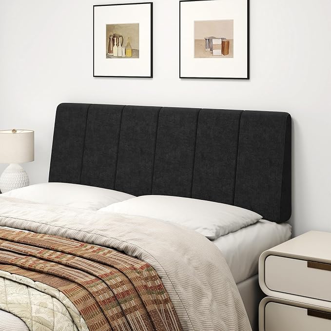 Full Size Headboard Only-No Assembly Required, Black | Easy to use no assembly required, Linen fabric and extra-thick foam for added comfort, Modern style headboard full size