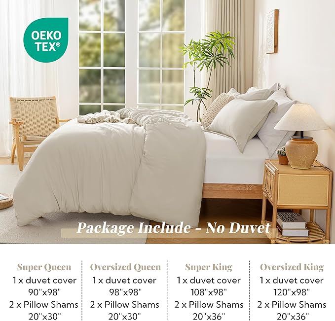 MILDLY Super Soft Duvet Cover - 100% Washed Microfiber Beige Comforter Cover Set 3 Pieces with Zipper Closure & Corner Ties (No Comforter)