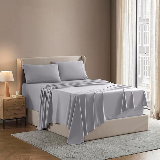 Nestl Queen Sheet Set - Luxury 1800 Ultra-Soft Microfiber Bed Sheets - Double Brushed - Deep Pockets - Easy Fit - 4 Piece Set - Bedding Sheets & Pillowcases (Queen, Grey Lavender)