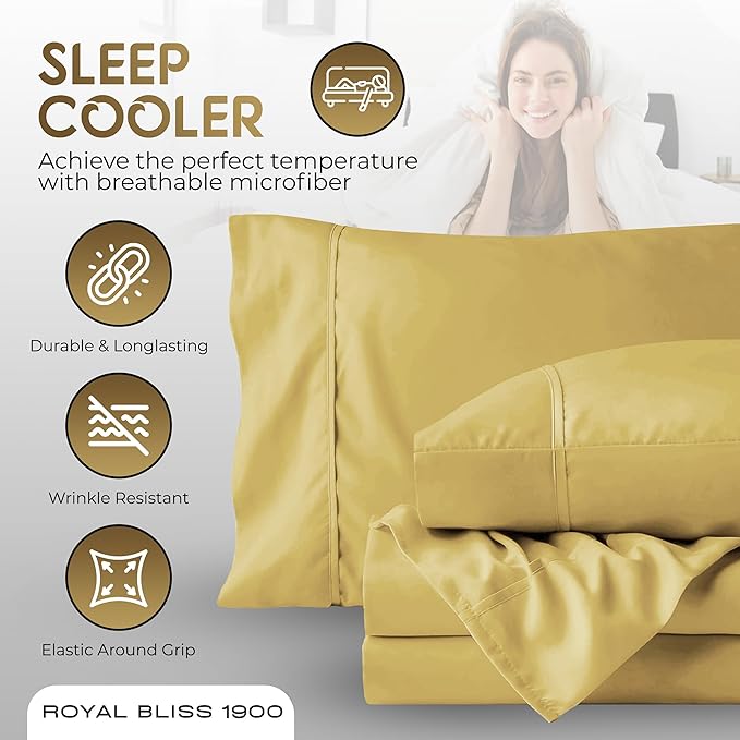 Twin Bedding Sets - 3-Pcs Set - Deep Pockets - Cooling Sheets - Soft & Cozy Twin Size Sheets - Comfortable Bed Sheets for Bedroom (Gold)