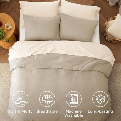 Bedsure Queen Comforter Set, Sand Soft Prewashed Bedding for All Seasons, 3 Pieces GentleSoft™ Bed Set, 1 Lightweight Comforter (90"x90") and 2 Pillowcases (20"x26")