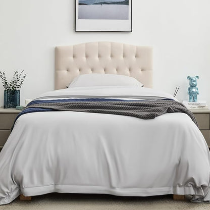 Tufted Upholstered Twin Headboard Only, Adjustable Heige 38-50 in, Beige | Twin Size Headboard for Dorm Bed, Durable Linen Fabric Headboards, Twin XL Headboard with Modern Diamon Design Wood