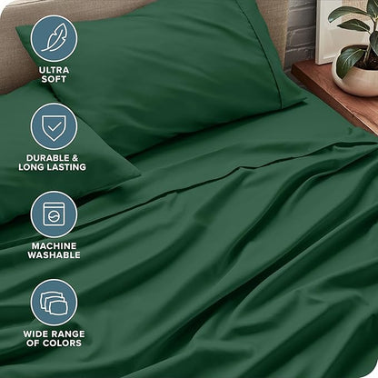 Bare Home Queen Sheet Set - 1800 Ultra-Soft Microfiber Queen Bed Sheets - Double Brushed - Deep Pockets - Easy Fit - 4 Piece Set - Bedding Sheets & Pillowcases (Queen, Forest Green)