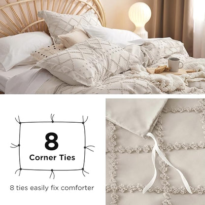 Bedsure Boho Oversized King Duvet Cover - Beige Breathable & Soft Boho Bedding, Machine Washable Comforter Cover for All Seasons, Includes 1 Duvet Cover 120"x98" with 2 Pillow Shams & Zipper Closure