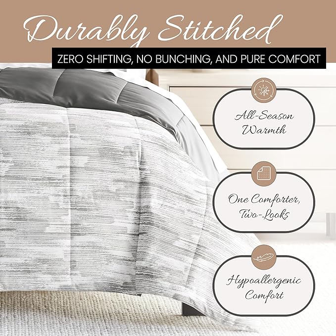Linen Market Reversible Queen Size Comforter Set (3 Piece) - Soft and Lightweight Down Alternative Comforter Queen Set - This Includes Your Queen Comforter and 2 Pillow Shams