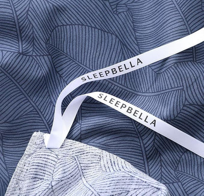 SLEEPBELLA Duvet Cover Full Size, 600 Thread Count Cotton Navy & Grey Printed with Luxurious Blue Leaves Pattern Reversible Botanical Comforter Cover Sets, Bedding Set 3Pcs (Full, Navy-Blue Leaves)