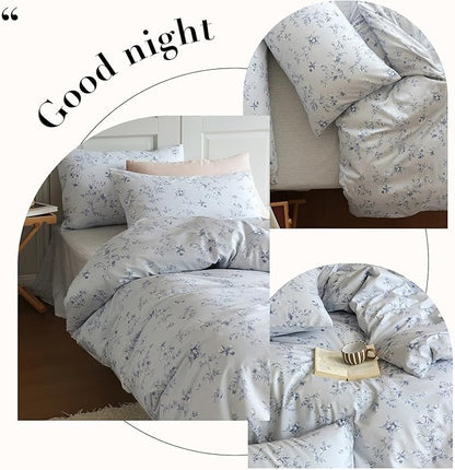 HighBuy Comfy Blue Floral Comforter Set Queen Size Teen Girl Bedding Comforters for Queen Bed,Smooth Soft Comforters Boho Style Floral Queen Comforter Set with 2 Pillowcases