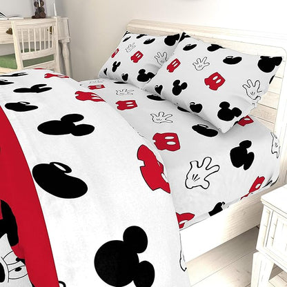 Jay Franco Kids Sheet Set with Fitted, Flat Sheets & Pillow Cover - Ultra-Soft Bedding with Pillowcase for Room Decor, White - Mickey Mouse, 3 Piece Twin
