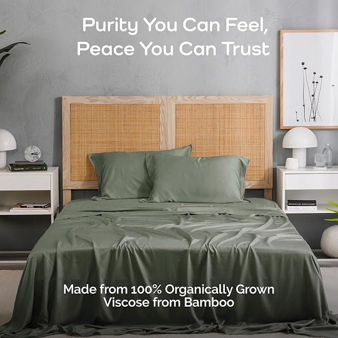 Viscose Bamboo Sheets King Size 4PC Set - Cooling Sheets for Hot Sleepers with Moisture Wicking Technology - Silky Soft 18 Inch Deep Pocket - Moss 76"x 80"