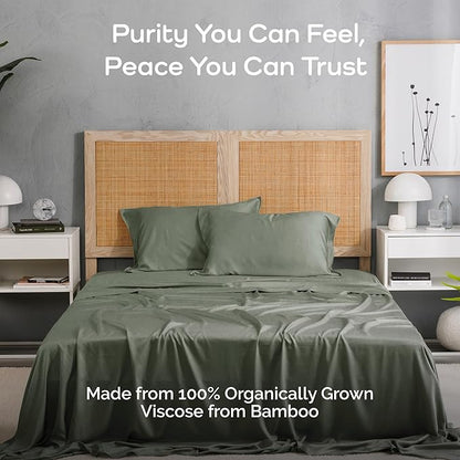 Viscose Bamboo Twin XL Sheets 3PC Set - Extra Long - Cooling Bedding for Hot Sleepers with Moisture Wicking Technology - Silky Soft 16 Inch Deep Pocket, Moss - 38" x 80"