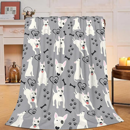 Bull Terrier Blanket Super Soft Warm Fluffy Fleece Flannel Dog Animal Throw Blanket Cozy Fuzzy Plush Stuff Bedding Blankets Gifts for Women Kids Boys Girls Adults 50"X40"