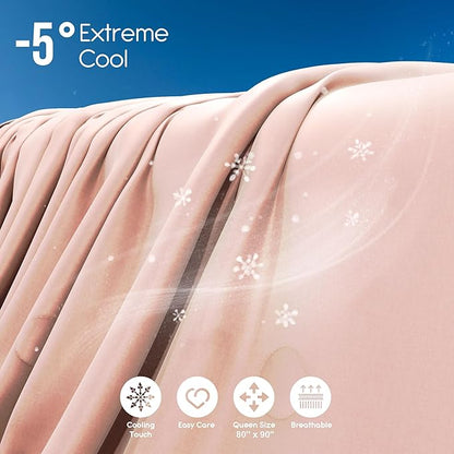 Sheal Cooling Comforter Queen Size 80'' x 90'', Q-Max Rating of >0.4, Double-Sided Cool Tech Comforter & Colors, All-Season Lightweight Blanket to Quickly Cool Down, Pink Blue