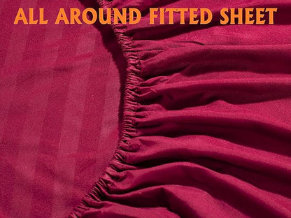 Elegant Comfort Softest and Coziest 4-Piece Sheet Set - 1500 Premium Hotel Quality Microfiber - Luxurious Wrinkle Resistant 4-Piece Damask Stripe Bed Sheet Set, Twin, Burgundy
