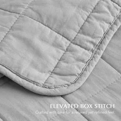 EVERGRACEHOME 100% Cotton Box Stitch Quilt Bedding Set King Size 3 Pieces, Garment-Washed Lightweight Soft Cozy Coverlet, Oversized Quilted Bedspread Sets with 2 Shams for All Season, Fog Gray