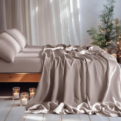 LBRO2M 100% Pure Linen Sheet Set Deep Pocket Up to 16" Bed Sheets Sets, Natural Flax Beddings Soft, Breathable, Comfortable for All Seasons 4 Pcs Sheet Set King Size, Mauve Desert