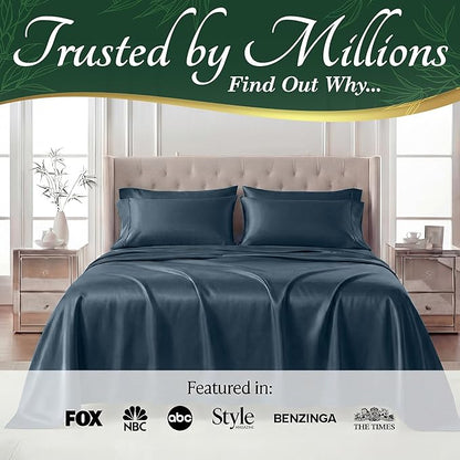DECOLURE 100% Viscose Derived from Bamboo Sheets Full Size - Luxury 6 Pc Naturally Cooling Sheets, Ultra Soft Bed Set - Deep 17" Pockets, Durable Double Stitching, Oeko Tex Standard (Navy Blue)