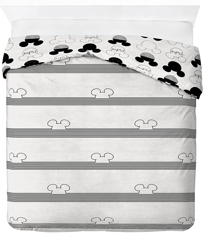 Jay Franco Kids Duvet Cover Set with Sham & Pillowcase – Ultra-Soft Bedding for Room Decor, Cover ONLY Comforter NOT Included, White - Mickey Mouse, 3 Piece Full