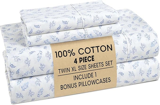 Casa Platino Twin XL Size Sheets – 100% Cotton Crisp Percale Weave Sheets Twin XL Size, Cozy Feel with 2 Pillowcases, 15" Deep Pockets & Breathable Fabric for All Sleepers & Everyday Use – Amethyst