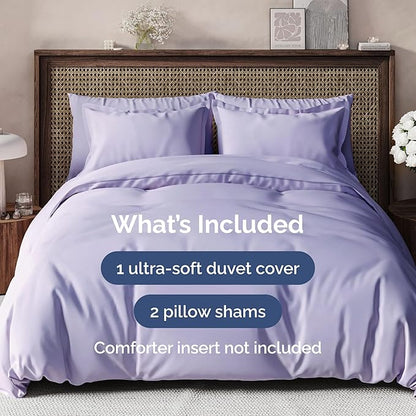 Duvet Cover Cal King Size Set - Extra Soft Cal King Duvet Cover 104" x 98" with 2 Pillow Shams - Hotel Luxury, Easy Care & Fade Free with Zipper Closures & Ties - Comfy, Cozy & Breathable (Lavender)