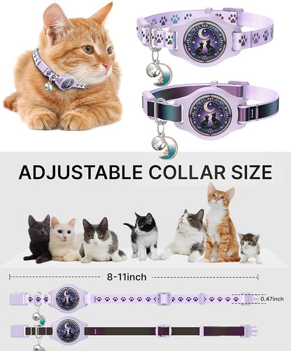 Airtag Cat Collar Breakaway, 2 Pack Cat Collar with Apple Airtag Holder | Reflective Waterproof Cat Collar with Bell, Easy Tracker with Airtag Collar, Adjustable 8-12In Lightweight & Comfortable