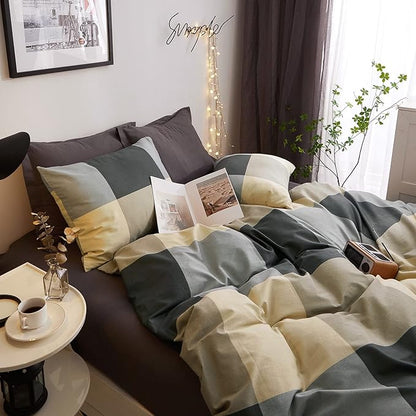VM VOUGEMARKET Teens Boys Duvet Cover Queen,3 Pieces Black Gray Plaid Bedding Duvet Cover Set,100% Cotton Simple Modern Farmhouse Bedding Set Without Comforter-90x90,Checkered