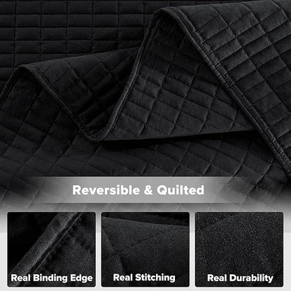 Comfort Spaces Kienna Quilt Set- Double Sided Stitching Design Summer Blanket, Lightweight, Soft, All Season Bedding Layer, Matching Sham, Black, Coverlet Full/Queen(90"x90") 3 Piece