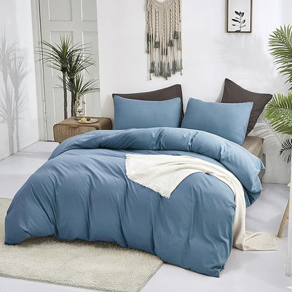 Luxlovery Blue Comforter Set Twin Men Women Solid Lake Blue Bedding Set Quilts Blanket Soft Breathable 3 Piece Comforter Set with 2 Pillowcases for Adults Kids