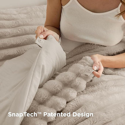 Bedsure Gentlesoft 2-in-1 Queen Comforter Set and Detachable Fluffy Blanket, Beige Bedding Set for All Season Use, SnapTech Design for Space Saving (Includes 2 Pillow Shams, 2 Pillowcases)