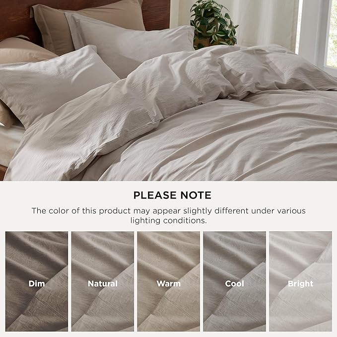 Bedsure 100% Washed Cotton Duvet Cover King Size - Natural Minimalist Bedding Set Linen Like - PureWoven Plain Simple & Soft Comforter Cover for All Seasons (Natural, King, 104"x90")
