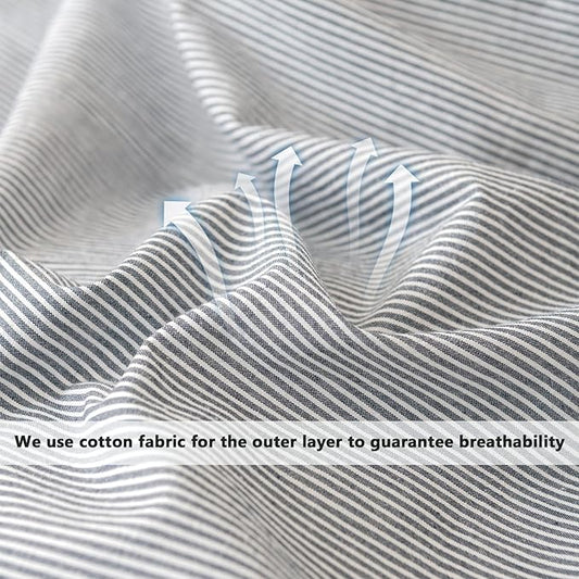 VM VOUGEMARKET Striped Comforter Set Queen,3 Pieces Grey Pinstripes Comforter with 2 Pillowcases for Teen Boys Men Simple Modern Bedding Set (90"x90")