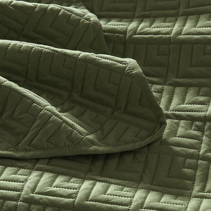 EXQ Home Quilt Set King Size Forest Green 3 Piece,Lightweight Soft Coverlet Modern Style Squares Pattern Bedspread Set(1 Quilt,2 Pillow Shams)
