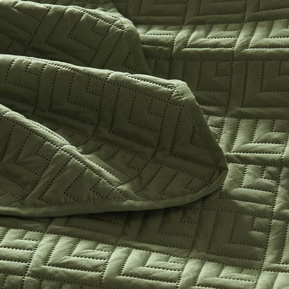 EXQ Home Quilt Set King Size Forest Green 3 Piece,Lightweight Soft Coverlet Modern Style Squares Pattern Bedspread Set(1 Quilt,2 Pillow Shams)
